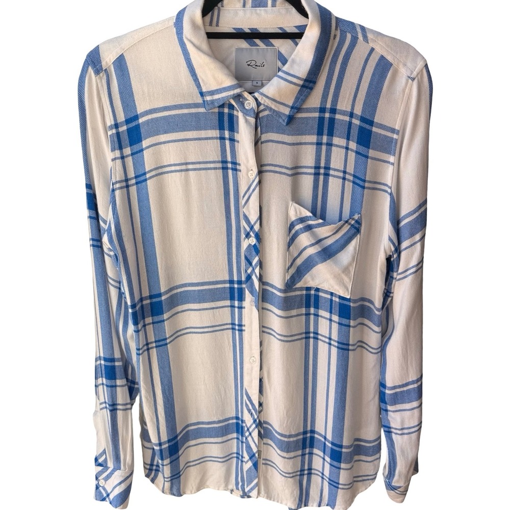 Rails Hunter White Marina Blue Plaid Button Up Shirt Small Soft‎ Rayon